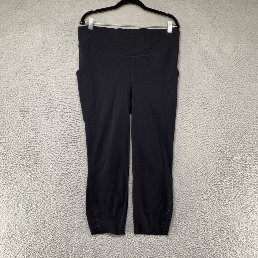 Lululemon Fast Free Leggings Womens 14 Running Black Ankle Pockets Gym Workout